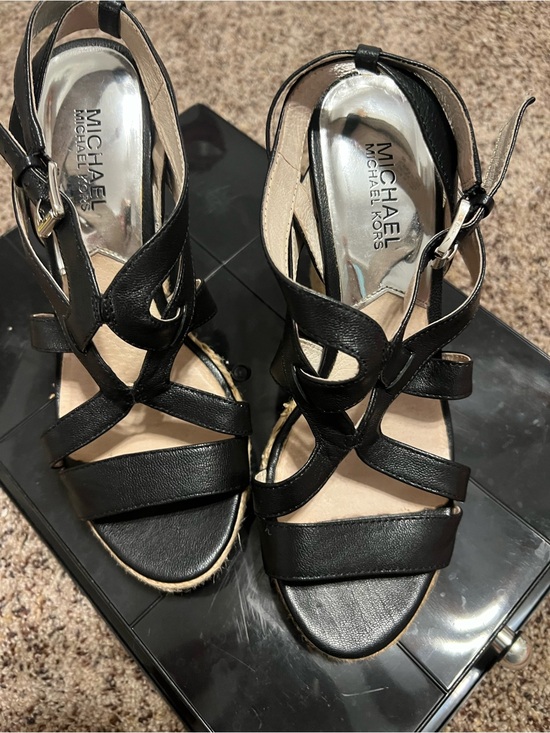 MICHAEL Michael Kors Shoes - MICHAEL Michael Kors Black Leather Strappy Wedge Sandals